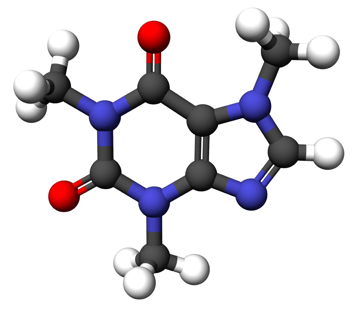 Grote afbeelding van een molecuulmodel van cafeïne