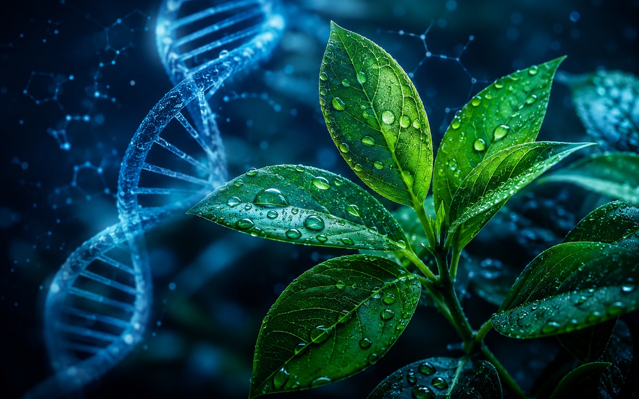 Groene bladeren met een DNA-structuur