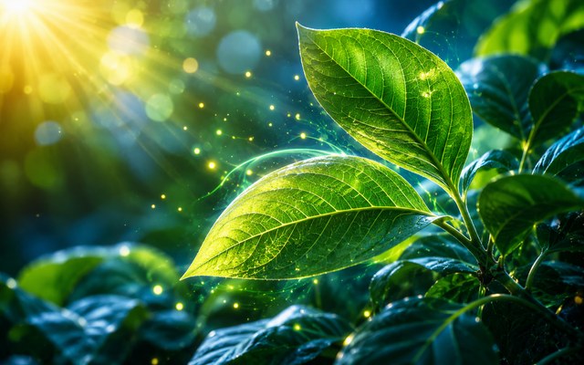 Groene bladeren die zonlicht opnemen